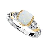 1/6 CT TW 14K White/Yellow Gold Two Tone Genuine Opal Cab, Tanzanite And Diamond Ring