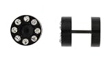 Anodized Stainless Steel Fake Plug with Clear Cz Surrounding Center Black Cz - 10mm - Sold As a Pair