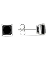 10k White Gold Black Diamond Solitaire Earrings (2 Cttw)