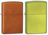 Zippo Lighter Set - Lurid Green and Toffee Brown, Pack of Two