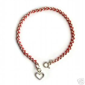 KABBALAH RED STRING BRACELET STERLING SILVER WITH A HEART