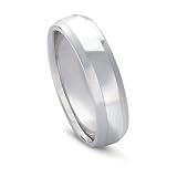 18k White Gold Flat Top Comfort Fit Men's Wedding Band with Beveled Edges, 6mm