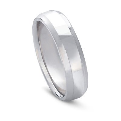 14k White Gold Flat Top Comfort Fit Men's Wedding Band with Beveled Edges, 6mm