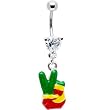 Crystalline Gem Rasta Peace Sign Belly Ring