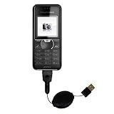 Einziehbares USB Kabel für Sony Ericsson k205a mit Hot Sync und aufladen Einsatzmöglichkeiten - von Gomadic mit TipExchange Technology