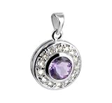 Amethyst & White Topaz Charm 1.5 Round Sterling Silver Pendant