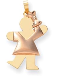 14k Two-Tone Gold Puffed Girl with Bow on Right Engravable Charm