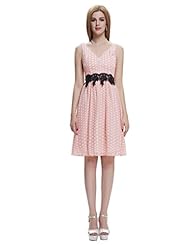 V-neck Chiffon/Spandex Lace Illusion Applique Fitted Sheer  Cocktail Short Sleeveless Polka Dot Print  Ball Gown Evening Dress/Homecoming Dress/Bridesmaid Dress/Pageant Dress/Prom Dress/Party Dress/We