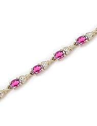 14K Yellow Gold Oval Pink Topaz and Diamond Bracelet