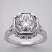 14k White Gold Art Deco Style Engagement Diamond Ring with Cubic Zirconia