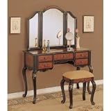 Powell Canton Vanity with Trifold Mirror and Bench, Black/Red