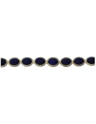 7.25" 14K Yellow Gold Genuine Lapis Lazuli Oval Shaped Bezel Set Bracelet