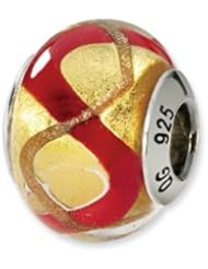 Yellow, Gold and Red Swirl Murano Glass Charm for 3mm Charm Bracelets