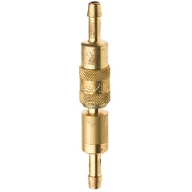 Brass Double Shut-Off Quick Connector 5/16" Barb, .63" OD, 3.25"L Coupler, 1.97"L Plug with Buna-N Seal