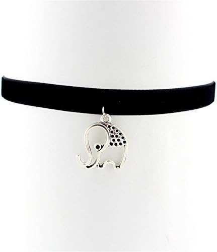Goshine Lady Girls Velvet Choker Necklace Retro Handmade Pendant -Elephant