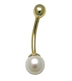 14k Yellow Gold White Freshwater Pearl 14g Navel Ring