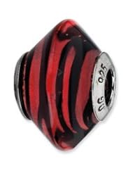 Sterling Silver Red with Black Stripes Italian Murano Glass Charm