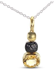 Yellow Gold And Black Plated Silver Pendant With A Prong Set Oval Cut Natural Citrine Stone
