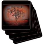 AT DUSK evening sunset sun crow tree silhouette landscape fantasy dusk nightfall twilight - Set Of 8 Coasters - Soft