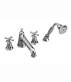 Jado 842/404/444 Hatteras Roman Tub Set with Low Spout with Hand Shower, Cross Handles, Antique Nickel