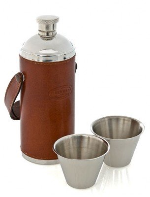 Cover image : Jagdflasche mit 2 Bechern, 200ml. Edelstahl, Rindleder. Whisky Braun