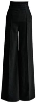 Summersha Ladies Vintage Black High Waist Flare Wide Leg Long Pants Slim (Large)