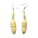 African Mask Genuine Bone Carving Dangle Earrings