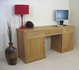 Large Hidden Office Oak Twin Pedestal Desk