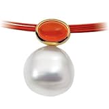 IMAGE OF CleverEve's 14K Yellow Gold South Sea Cultured Pearl& Genuine Carnelian Pendant