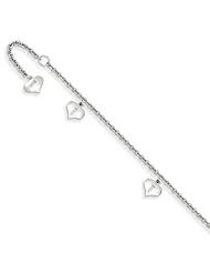 14k White Gold 10in Adjustable Heart Anklet. Metal Wt- 2.78g