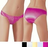 Satin Low Rise Bikini w/ Embroidered Lace front