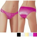 Satin Low Rise Bikini w/ Embroidered Lace front