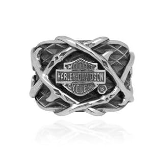 Harley-Davidson® Men's Thorn Wrap Beveled Band Silver Ring HDR0193