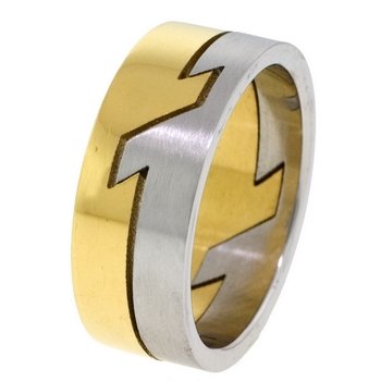 Lightning Bolt Gold Anodized Stainless Steel Puzzle Ring - Size 10