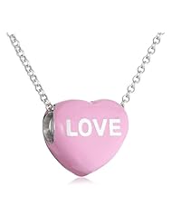 Sweetheart Jewelry Sterling Silver 14mm Strawberry Enamel Sweethearts Love Heart Pendant Necklace
