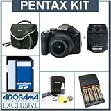 Pentax K-x Digital SLR Black Camera Two Lens Kit, with DA-L 18-55mm & 50-200mm Lenses, 4GB SD Memory Card, 4 AA Nickel Metal Hydride (NiMH) 2900 mAH Rechargeable Batteries with 4-Hour AA & AAA Quick Charger, 110/220 volt. Slinger Camera Bag, Digital Camera & Lens Cleaning Kit