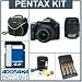 Pentax K-x Digital SLR Black Camera Two Lens Kit, with DA-L 18-55mm & 50-200mm Lenses, 4GB SD Memory Card, 4 AA Nickel Metal Hydride (NiMH) 2900 mAH Rechargeable Batteries with 4-Hour AA & AAA Quick Charger, 110/220 volt. Slinger Camera Bag, Digital Camera & Lens Cleaning Kit