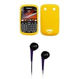 EMPIRE Yellow Silicone Skin Cover Case + Purple 3.5mm Stereo Headphones for ....