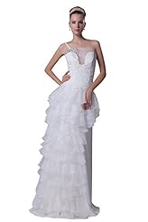 Charmeuse/Organza One Shoulder Sleeveless Lace Evening Dress 