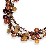 4 Str Pearl Tourmaline Tigers Eye Agate Necklace 18 Inch - Pearl Clasp