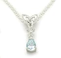 Sterling Silver Celtic Knot and Genuine Blue Topaz Pear Drop Pendant with 16" Cable Chain Necklace