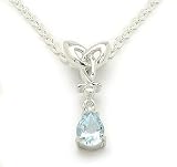 Sterling Silver Celtic Knot and Genuine Blue Topaz Pear Drop Pendant with 16