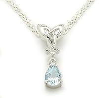 Sterling Silver Celtic Knot and Genuine Blue Topaz Pear Drop Pendant with 16" Cable Chain Necklace