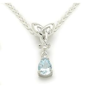 Sterling Silver Celtic Knot and Genuine Blue Topaz Pear Drop Pendant with 18... by Silver Insanity