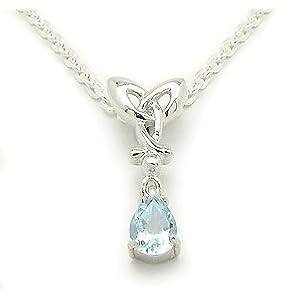 Sterling Silver Celtic Knot and Genuine Blue Topaz Pear Drop Pendant with 16