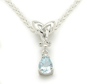 Sterling Silver Celtic Knot and Genuine Blue Topaz Pear Drop Pendant with 18'' Cable Chain Necklace