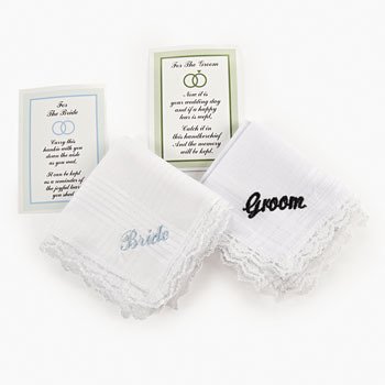 Embroidered Bride & Groom Handkerchief Set - Party Themes & Events & Party Favors-image