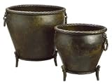 13.5 inch & 17.5 inch D x 15.5 inch H Round Metal Planter / Container (2 ea./set) in Brown