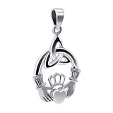 .925 Sterling Silver 27mm x 21mm Claddagh with Triquetra Dangle Pendant
