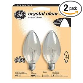 GE Candelabra Base Light Bulb, 40 Watts, Pack Of 2